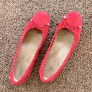 Clarks red suede flats